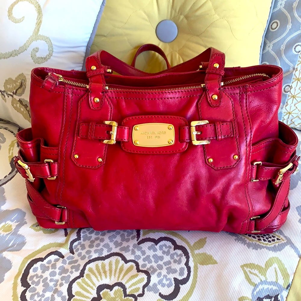 Michael Kors red purse with gold hardware